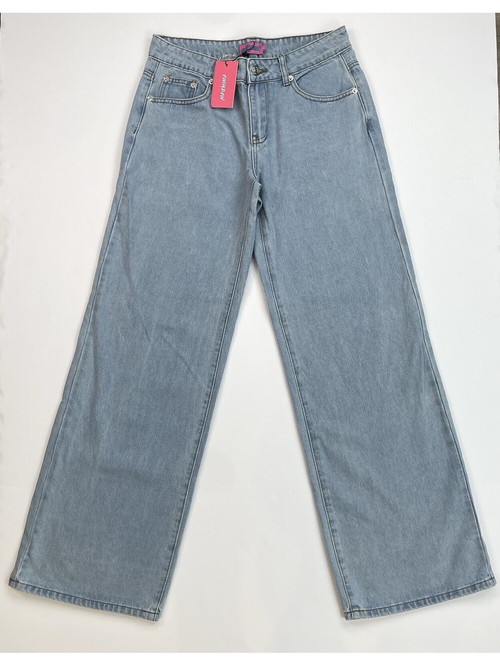 NWT Edikted Raelynn Low Rise Wide Leg Jeans Light Wash Blue Baggy Y2K Denim S